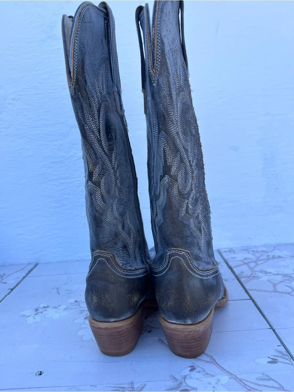 Classic Blue Leather Cowboy Boots